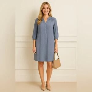 Ulla Johnson Mini Poka Dot Print Henley Shift Dress in Blue Combo Sz 4